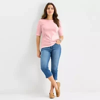 St. John's Bay Womens Boat Neck Elbow Sleeve T-Shirt