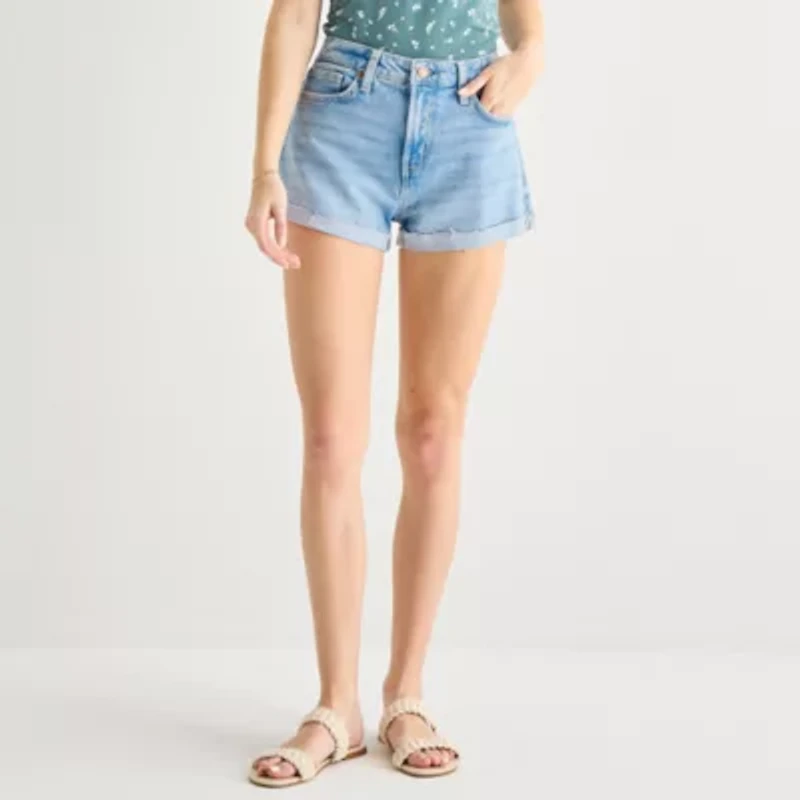 Arizona Womens 2 1/2" High Rise Juniors Plus Denim Short