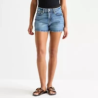 Arizona Womens 3 1/2" High Rise Juniors Plus Denim Short