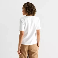 Liz Claiborne Womens Petite Keyhole Neck Elbow Sleeve Blouse