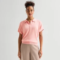Worthington Womens Short Sleeve Polo Sweater