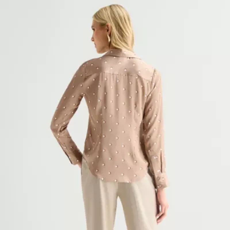 Worthington Womens Long Sleeve Slim Fit Blouse