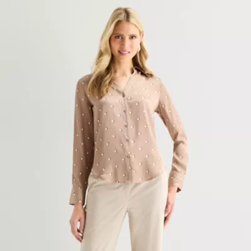 Worthington Womens Long Sleeve Slim Fit Blouse