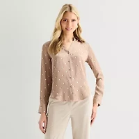 Worthington Womens Long Sleeve Slim Fit Blouse