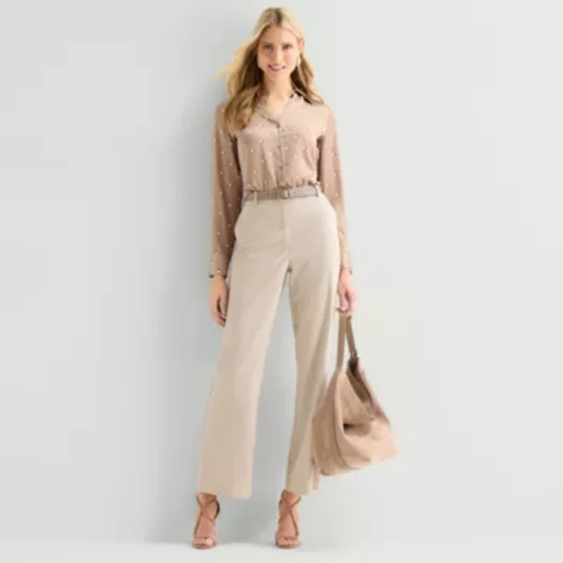 Worthington Womens Long Sleeve Slim Fit Blouse