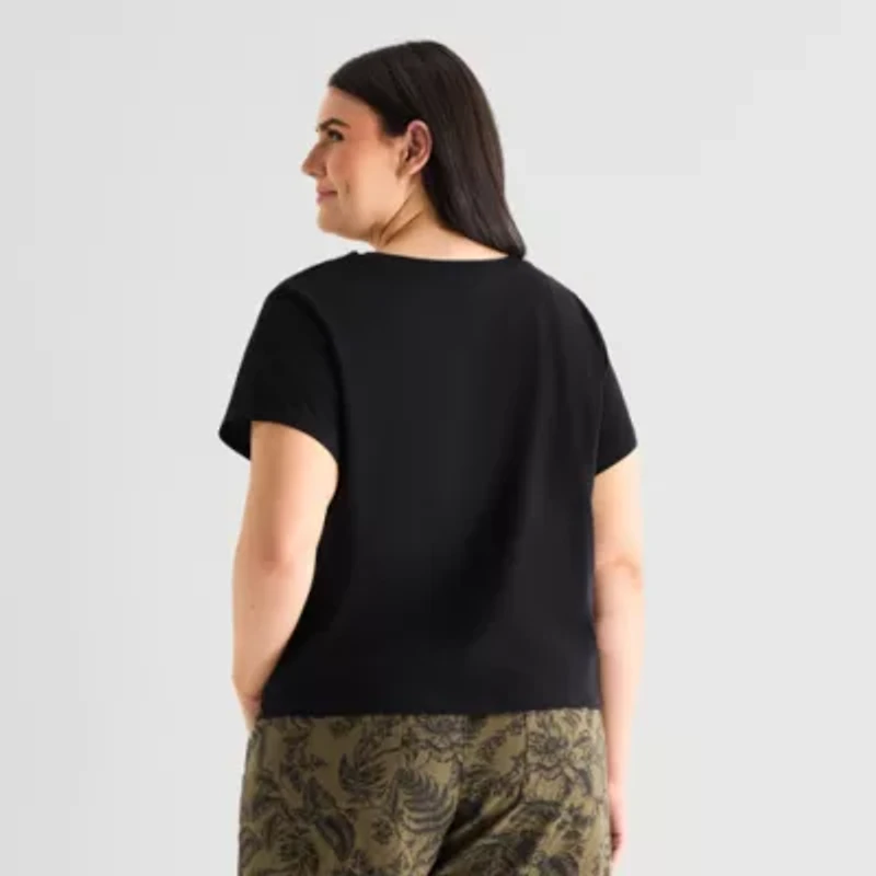 a.n.a Womens Plus Crew Neck Short Sleeve T-Shirt