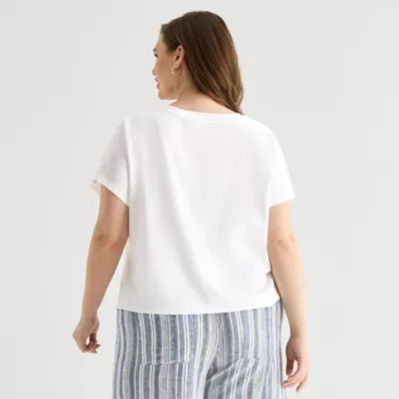 a.n.a Womens Plus Crew Neck Short Sleeve T-Shirt