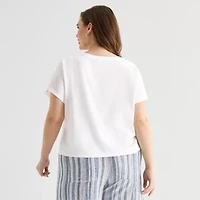 a.n.a Womens Plus Crew Neck Short Sleeve T-Shirt