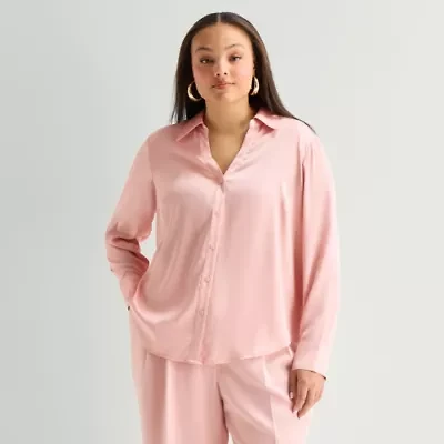 Worthington Plus Womens Long Sleeve Slim Fit Blouse