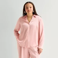 Worthington Plus Womens Long Sleeve Slim Fit Blouse