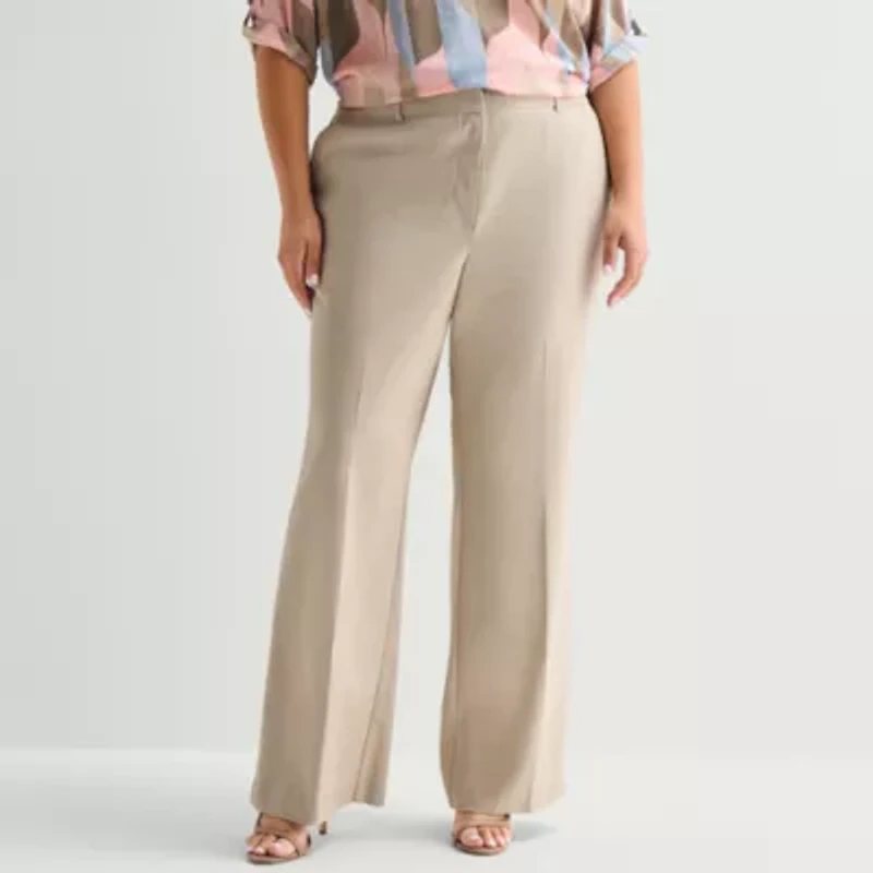 Worthington Womens Plus Flare High Rise Trouser