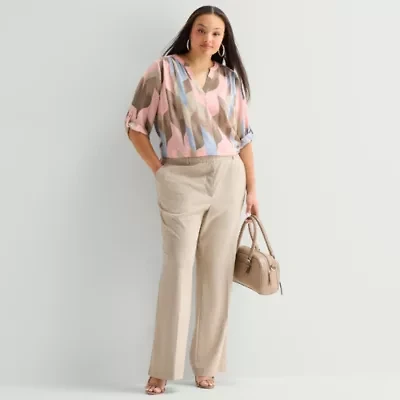 Worthington Womens Plus Flare High Rise Trouser