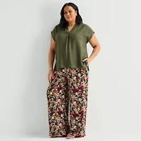 Liz Claiborne Womens Plus V Neck Short Sleeve Blouse