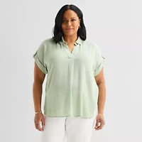 Liz Claiborne Womens Plus Short Sleeve Blouse