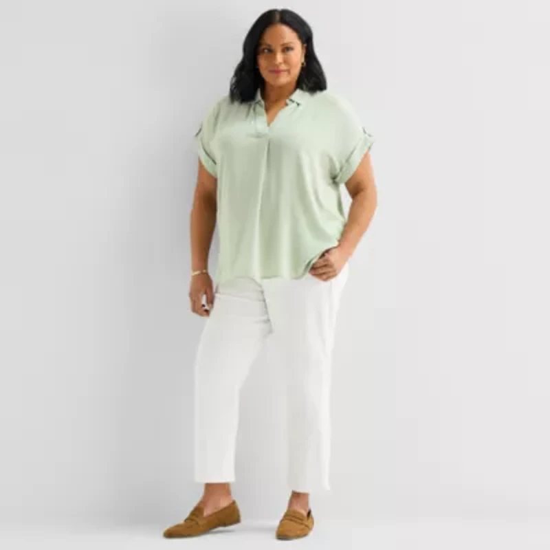 Liz Claiborne Womens Plus Short Sleeve Blouse