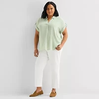Liz Claiborne Womens Plus Short Sleeve Blouse