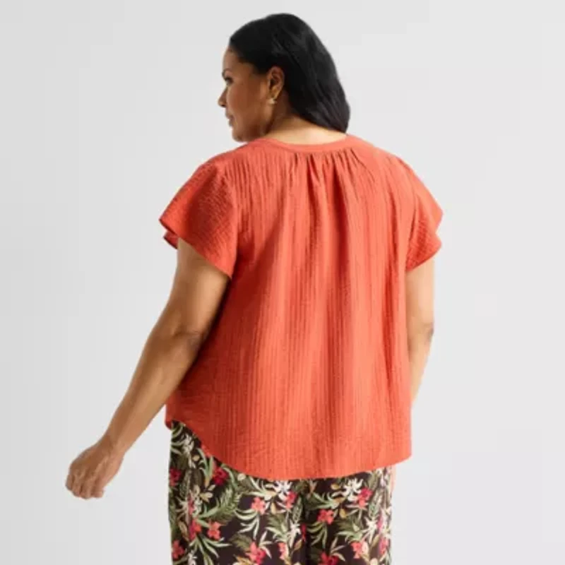 Liz Claiborne Womens Plus Short Sleeve Blouse