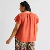 Liz Claiborne Womens Plus Short Sleeve Blouse