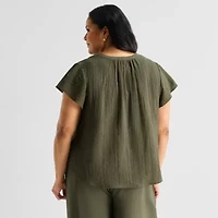 Liz Claiborne Womens Plus Short Sleeve Blouse