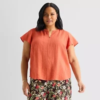 Liz Claiborne Womens Plus Short Sleeve Blouse