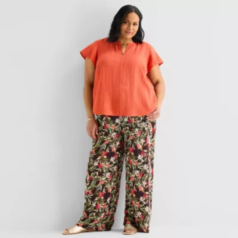 Liz Claiborne Womens Plus Short Sleeve Blouse