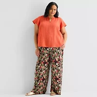 Liz Claiborne Womens Plus Short Sleeve Blouse