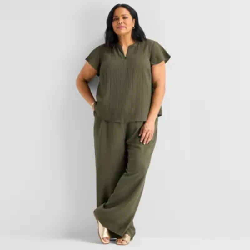 Liz Claiborne Womens Plus Short Sleeve Blouse