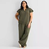 Liz Claiborne Womens Plus Short Sleeve Blouse