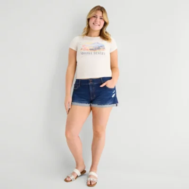 Arizona Womens 2 1/2" Low Rise Juniors Plus Denim Short