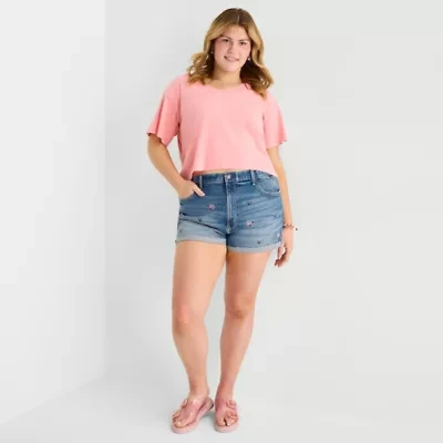 Arizona Curvy Womens 2 1/2" Mid Rise Juniors Plus Denim Short