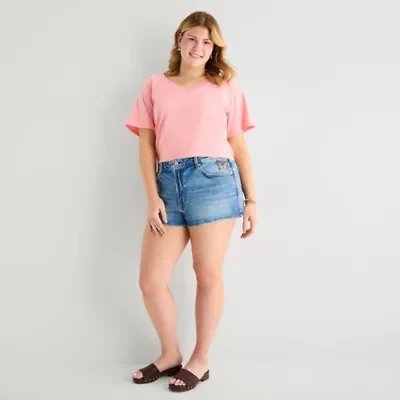 Arizona Womens 2 1/2" High Rise Juniors Plus Denim Short