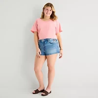 Arizona Womens 2 1/2" High Rise Juniors Plus Denim Short