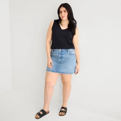 a.n.a Womens Plus Mid Rise Mini Denim Skirt