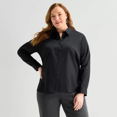 Liz Claiborne Womens Plus Long Sleeve Dress Shirt