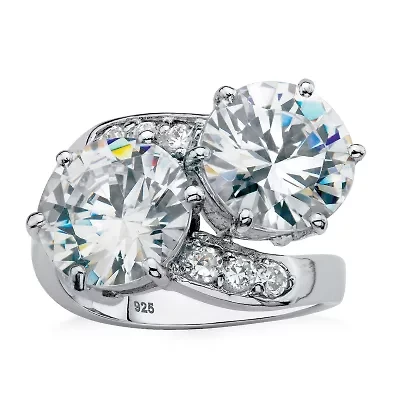 DiamonArt® Womens White Cubic Zirconia Platinum Over Silver Cocktail Ring
