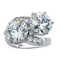DiamonArt® Womens White Cubic Zirconia Platinum Over Silver Cocktail Ring