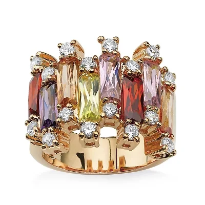 Womens Multi Color Cubic Zirconia 14K Gold Over Brass Cocktail Ring