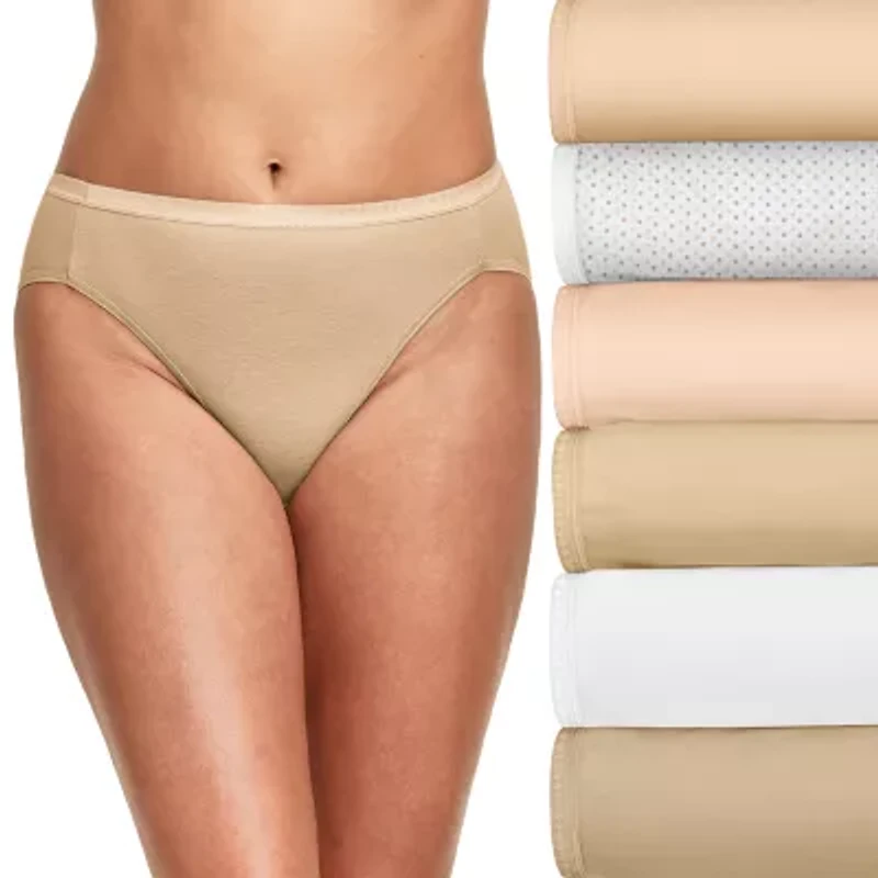 Hanes Ultimate™ Cool Comfort™ Cotton Ultra Soft Womens Average + Full Figure 6 Pack Cooling Multi-Pack High Cut Panty 43h6cc