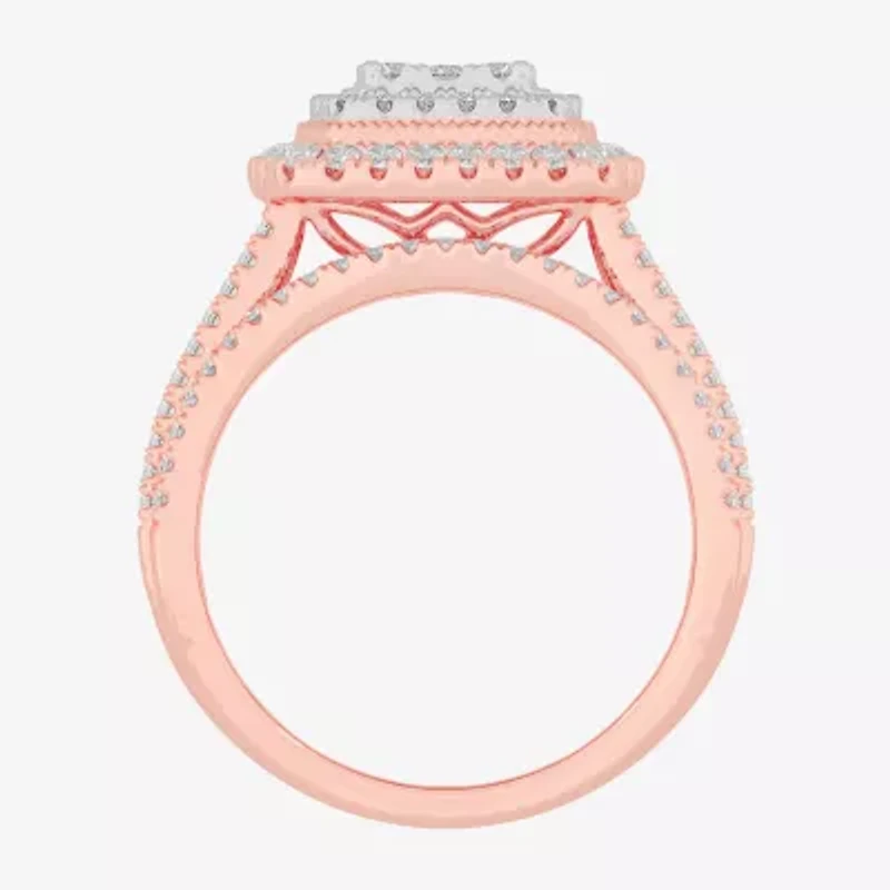 Womens 1 CT.T.W. Natural Diamond 10K Gold Cushion Side Stone Halo Bridal Set