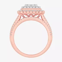 Womens 1 CT.T.W. Natural Diamond 10K Gold Cushion Side Stone Halo Bridal Set