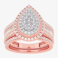 Womens 1 CT.T.W. Natural Diamond 10K Gold Pear Side Stone Halo Bridal Set