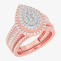 Womens 1 CT.T.W. Natural Diamond 10K Gold Pear Side Stone Halo Bridal Set