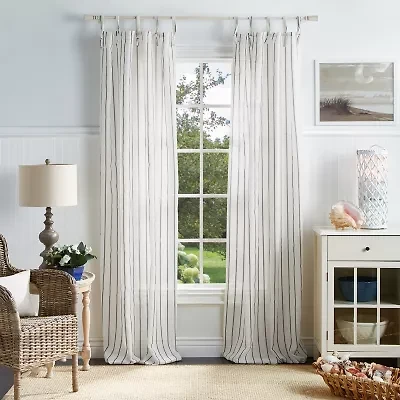 Martha Stewart Laguna Stripe Tie Top Light-Filtering Set of 2 Curtain Panel