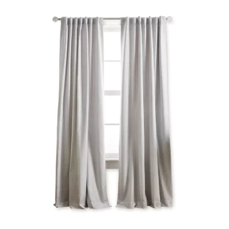 Martha Stewart Ticking Stripe Rod Pocket Back Tab Blackout Set of 2 Curtain Panel