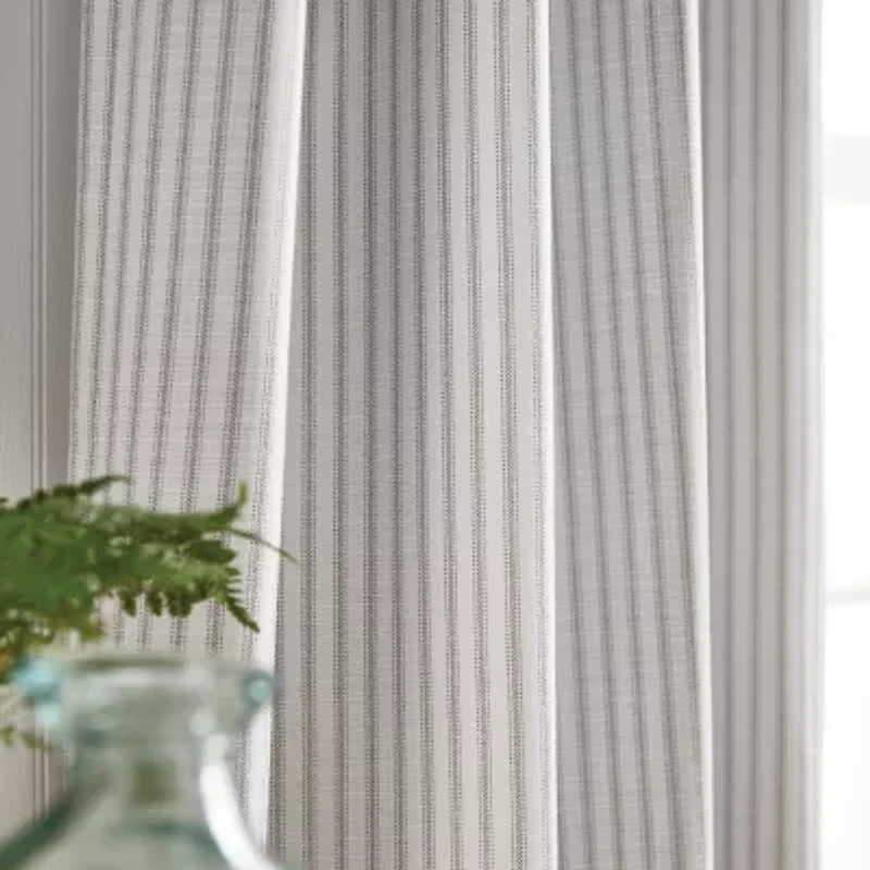 Martha Stewart Ticking Stripe Rod Pocket Back Tab Blackout Set of 2 Curtain Panel