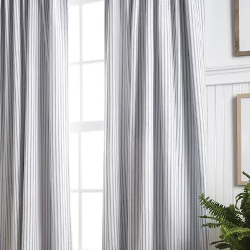 Martha Stewart Ticking Stripe Rod Pocket Back Tab Blackout Set of 2 Curtain Panel