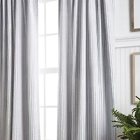 Martha Stewart Ticking Stripe Rod Pocket Back Tab Blackout Set of 2 Curtain Panel