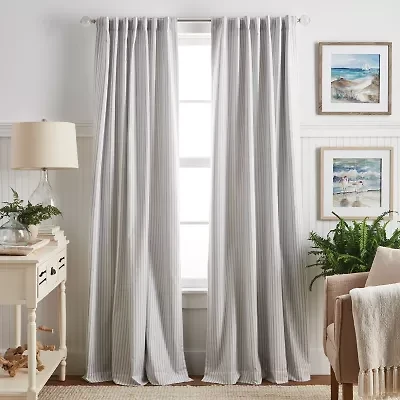 Martha Stewart Ticking Stripe Rod Pocket Back Tab Blackout Set of 2 Curtain Panel