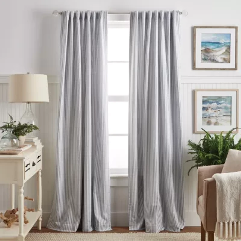 Martha Stewart Ticking Stripe Rod Pocket Back Tab Blackout Set of 2 Curtain Panel