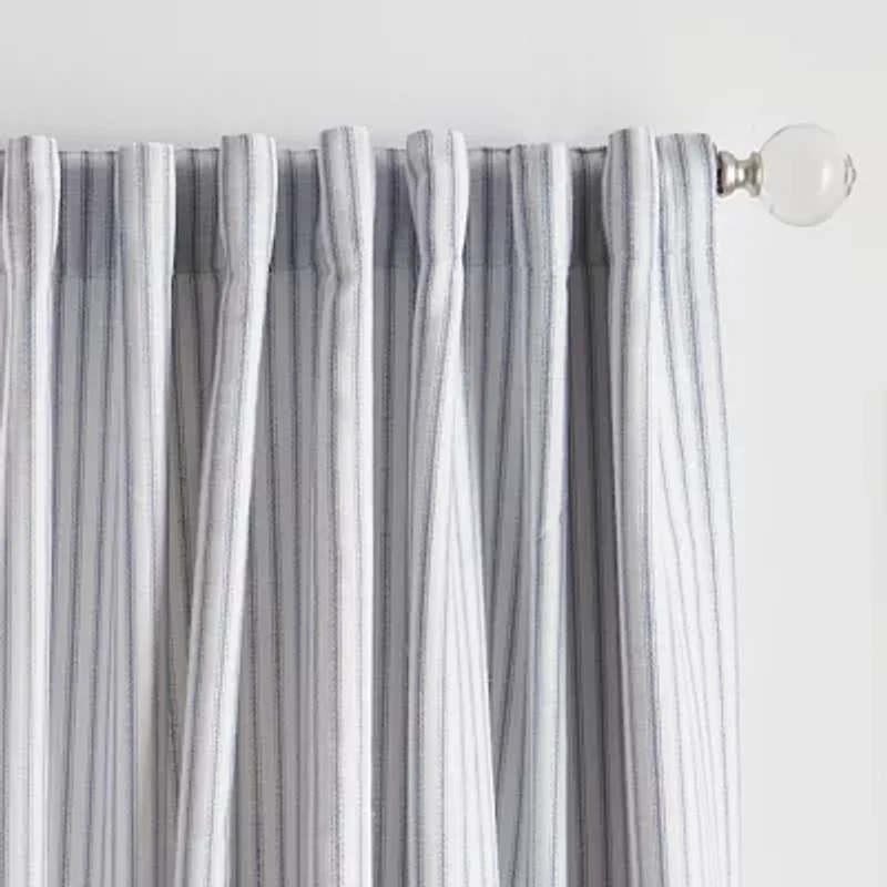 Martha Stewart Ticking Stripe Rod Pocket Back Tab Blackout Set of 2 Curtain Panel